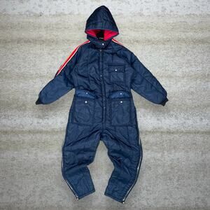 True Vintage Daco Snowsuit Quilt Lined Coveralls Navy Blue Made in USA 60s